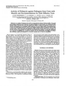 تحميل كتاب ACTIVITY OF PIRLIMYCIN AGAINST PATHOGENS FROM COWS WITH MASTITIS AND RECOMMENDATIONS FOR DISK DIFFUSION TESTS. PDF مجانا
