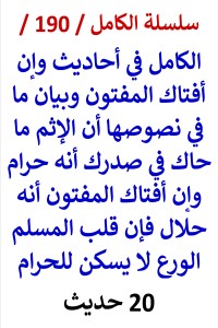 تحميل كتاب الكامل في احاديث الاثم ما حاك في صدرك انه حرام وإن افتاك المفتون انه حلال PDF عامر الحسيني مجانا