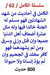 تحميل كتاب الكامل في احاديث من شهد الشهادتين فله الجنة خالدا وإن قتل وزني وسرق PDF عامر الحسيني مجانا
